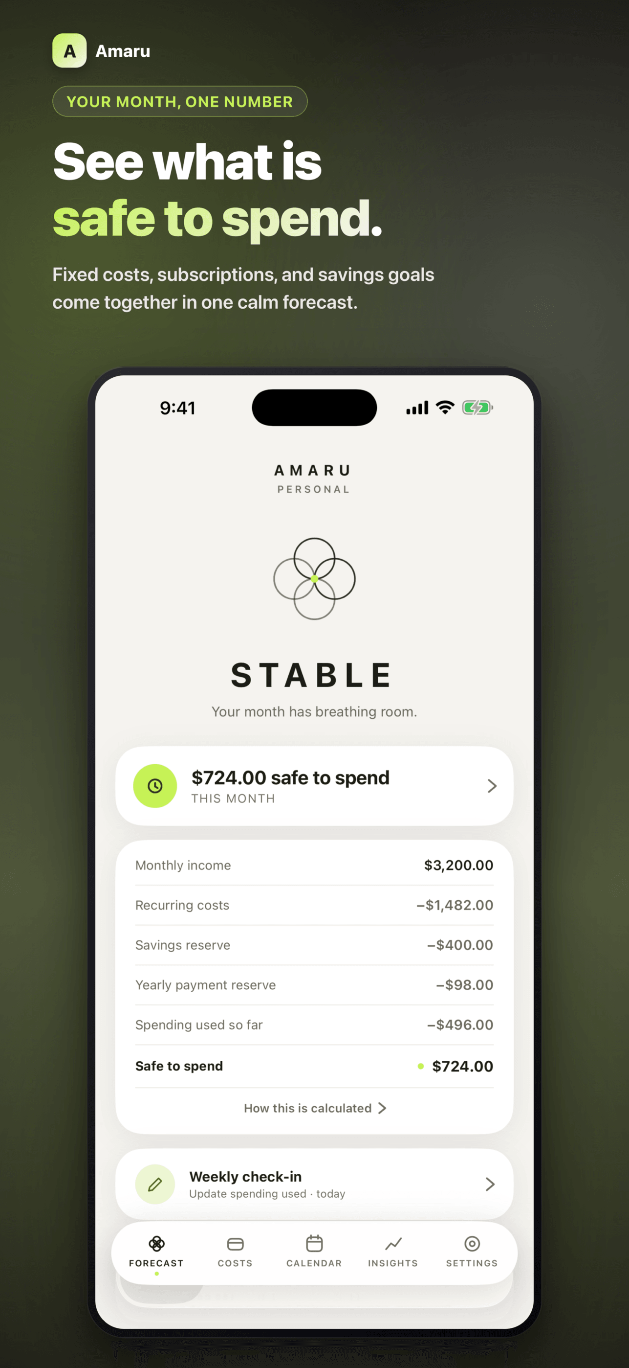 Amaru: Monthly Safe to Spend