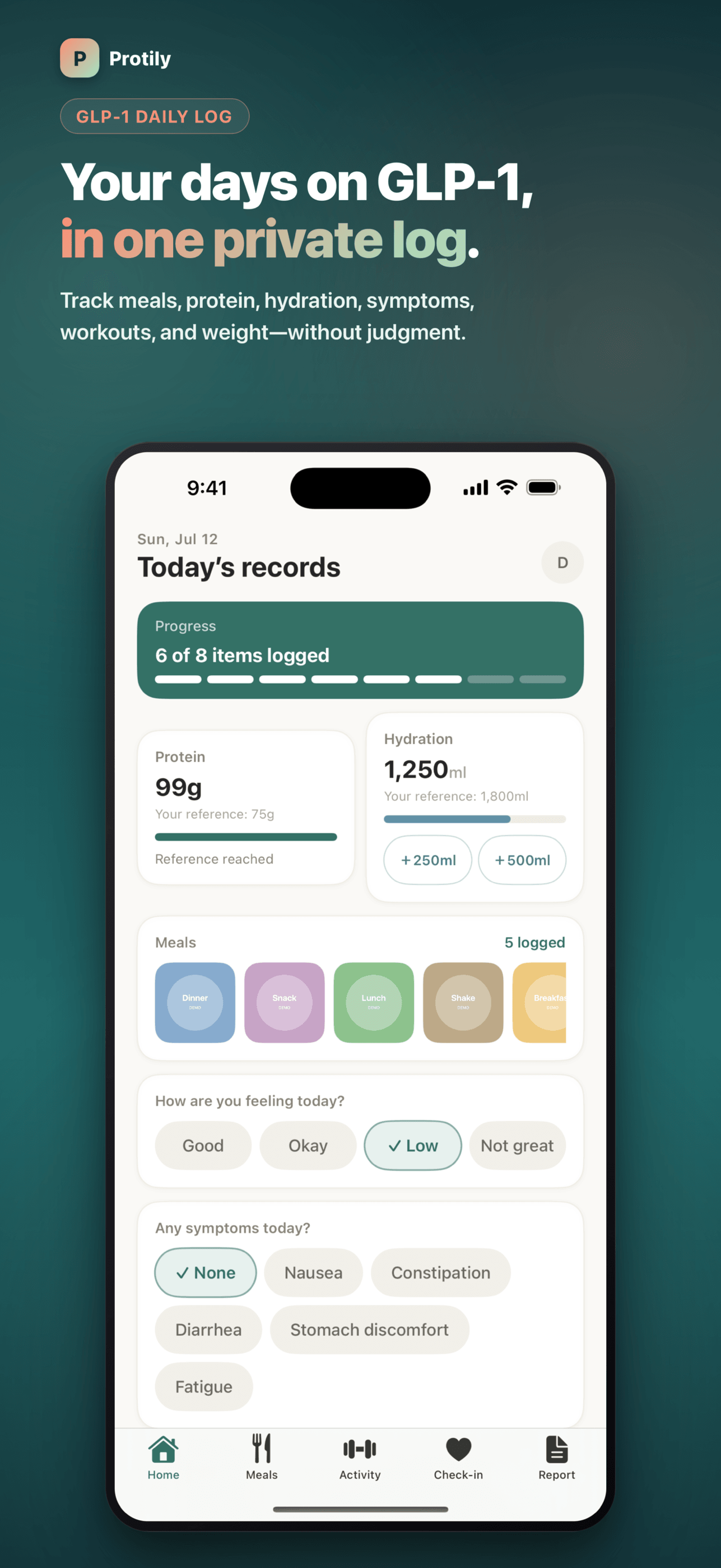 Protily: Daily lifestyle log